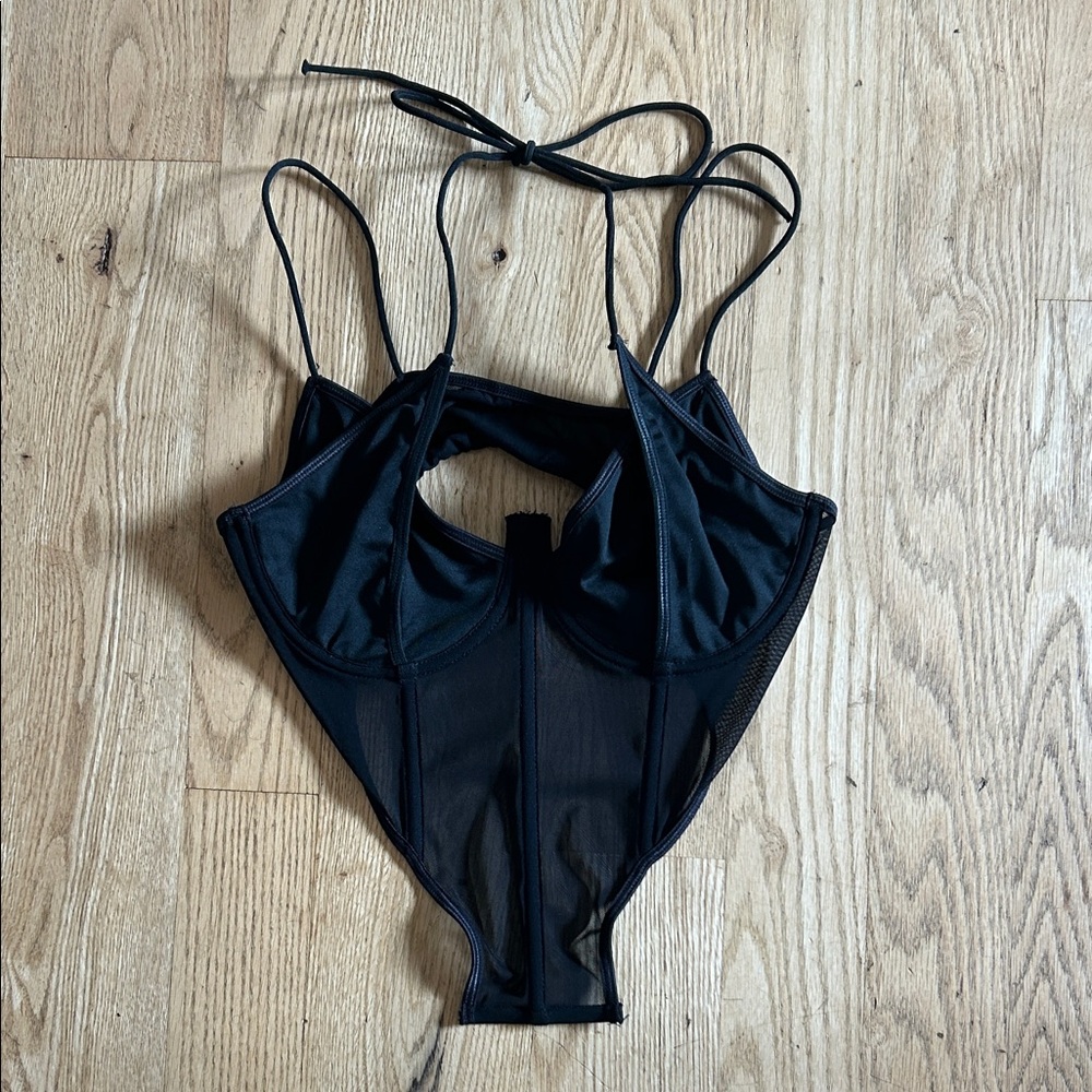 NEVER WORN Black Sheer Corset Top with Straps